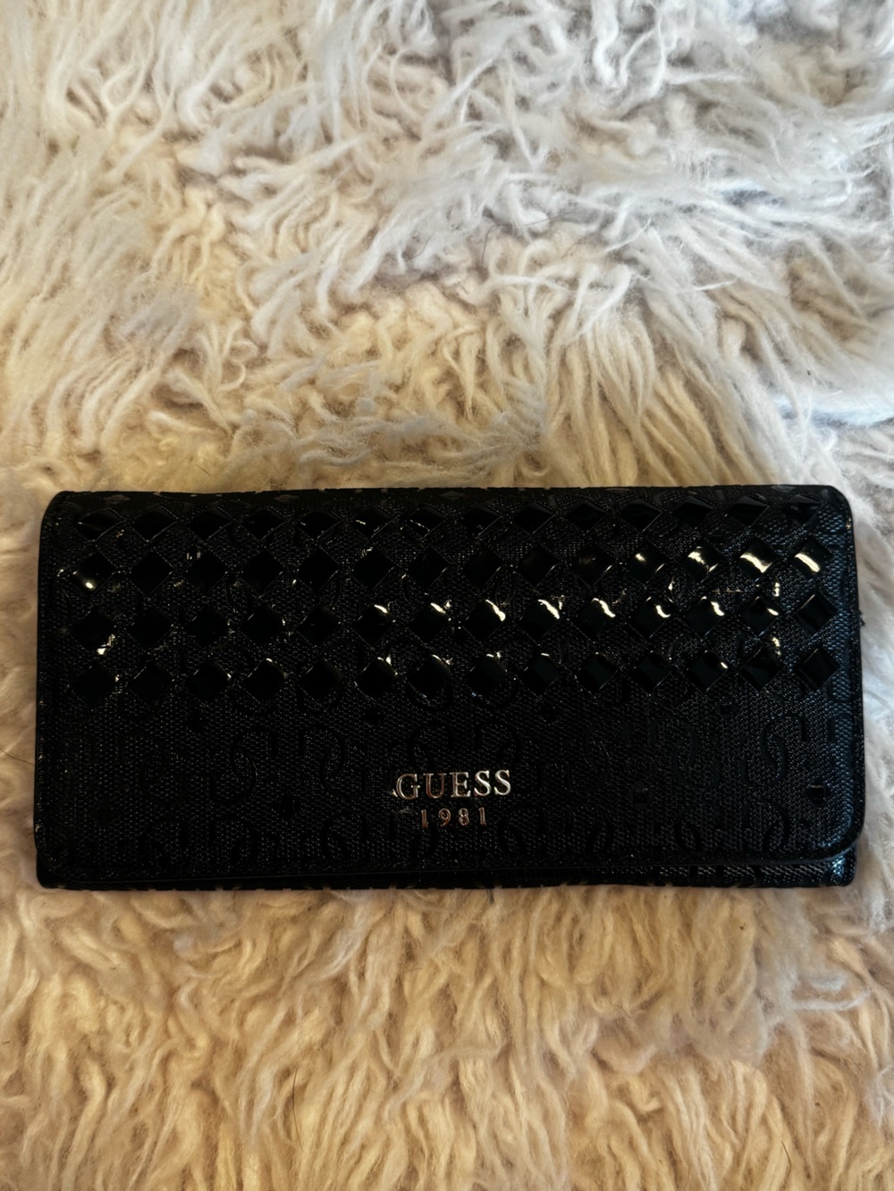 GUESS Black Patent Textured Women's Wallet